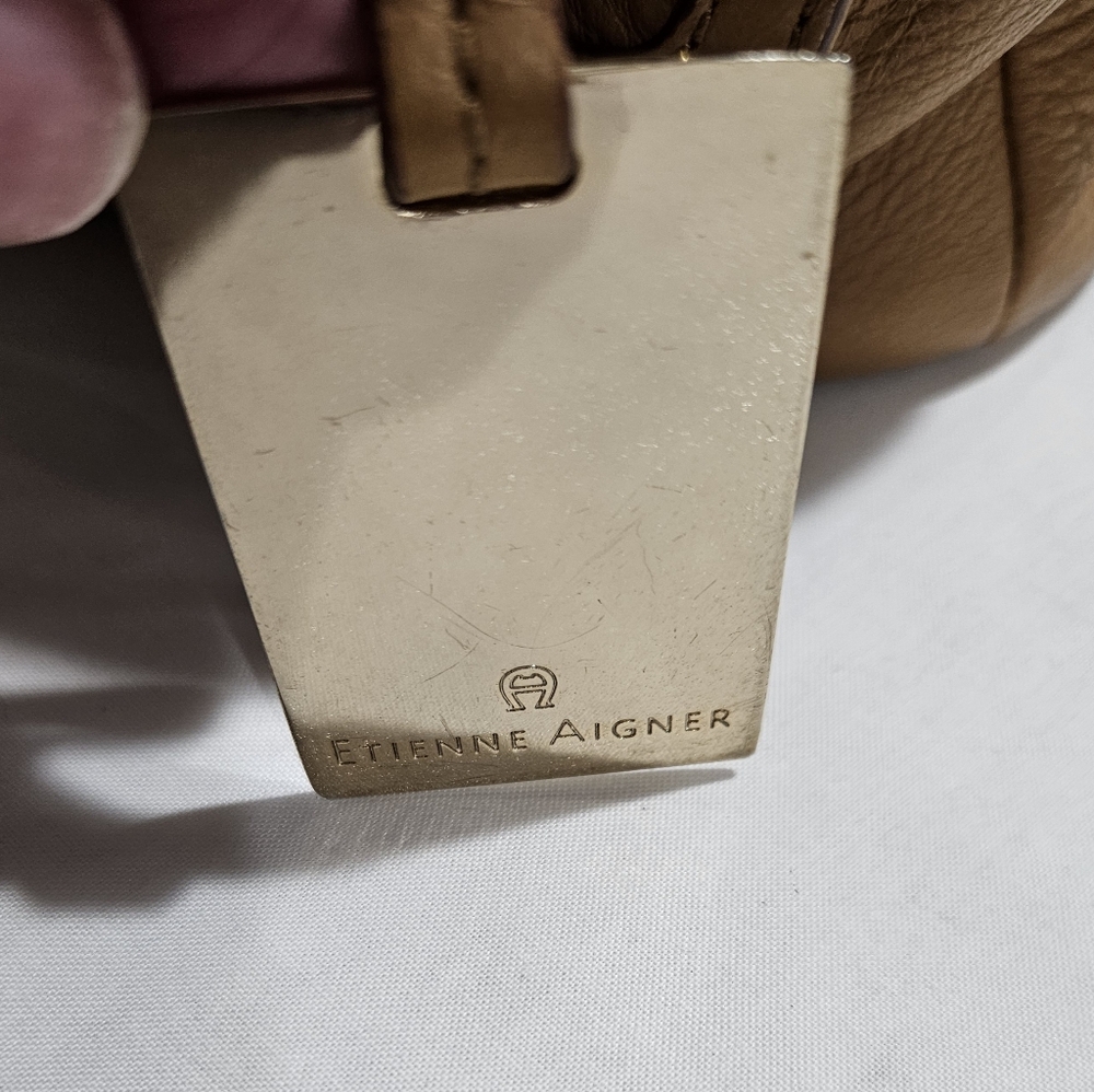 EUC Etienne Aigner Tan Leather Shoulder Bag With Metal Tag - Picture 2 of 15